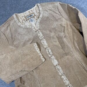 Coldwater Creek Jacket Womens 3X Brown Leather Suede Embroidered Toggle Boho
